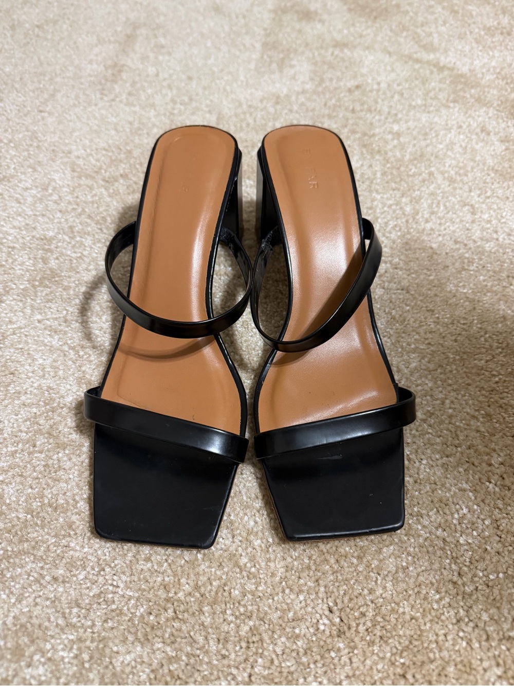 By Far Tanya Size 39 Black Leather Strappy Square-Toe Women's Heeled Sandals